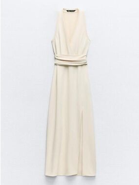 Sleeveless V-Neck Cream Maxi Dress